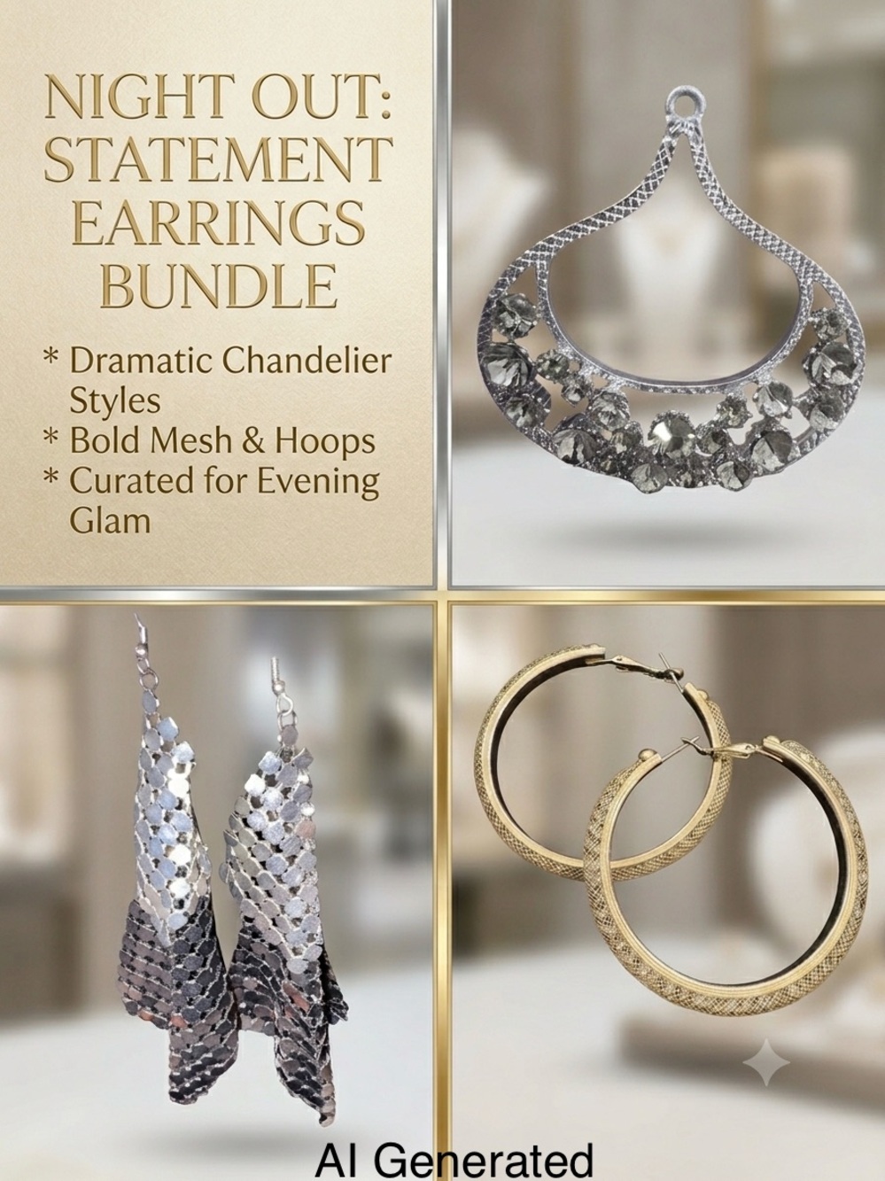 Statement earrings. Night Out Statement Earrings Bundle — Silver & Gold tone